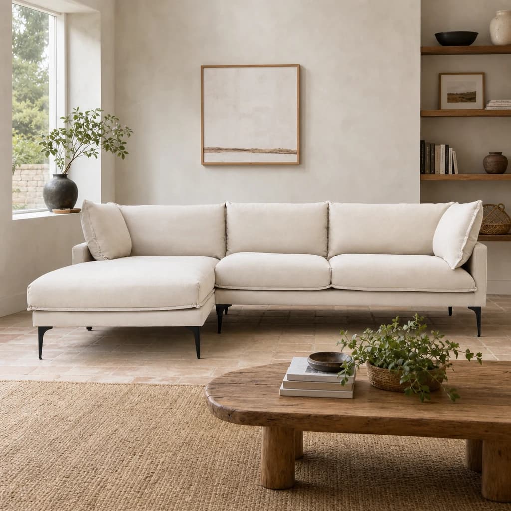 Troyes Cream Three Seat Left Chaise Sofa - Seating, photo 1 of 8