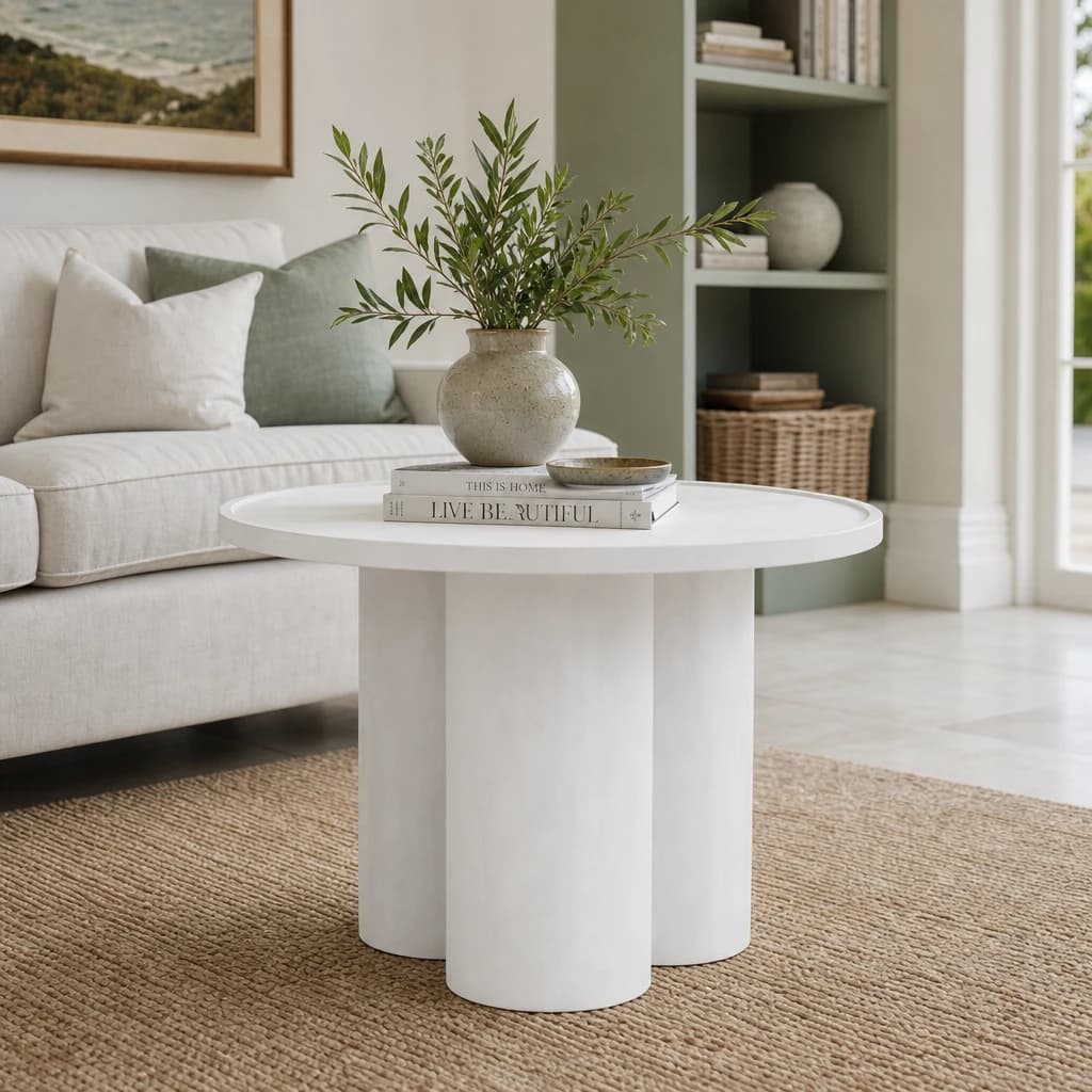 Walsa Whitewash Mango Wood Column Detail Coffee Table - Tables, photo 1 of 8