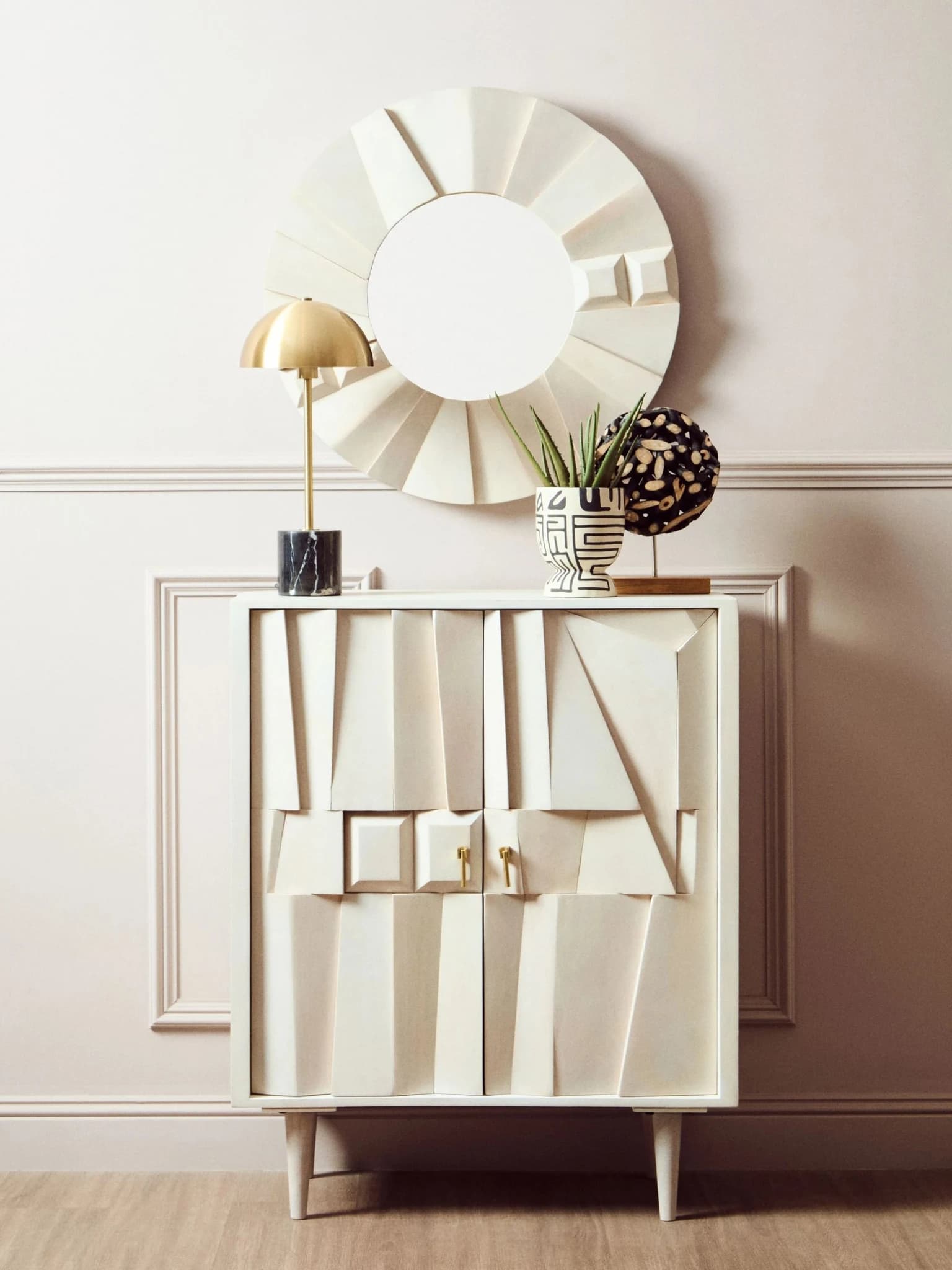 Sita Two Door Whitewash Mango Wood Abstract Cabinet - Bookcases & shelving, photo 7 of 8