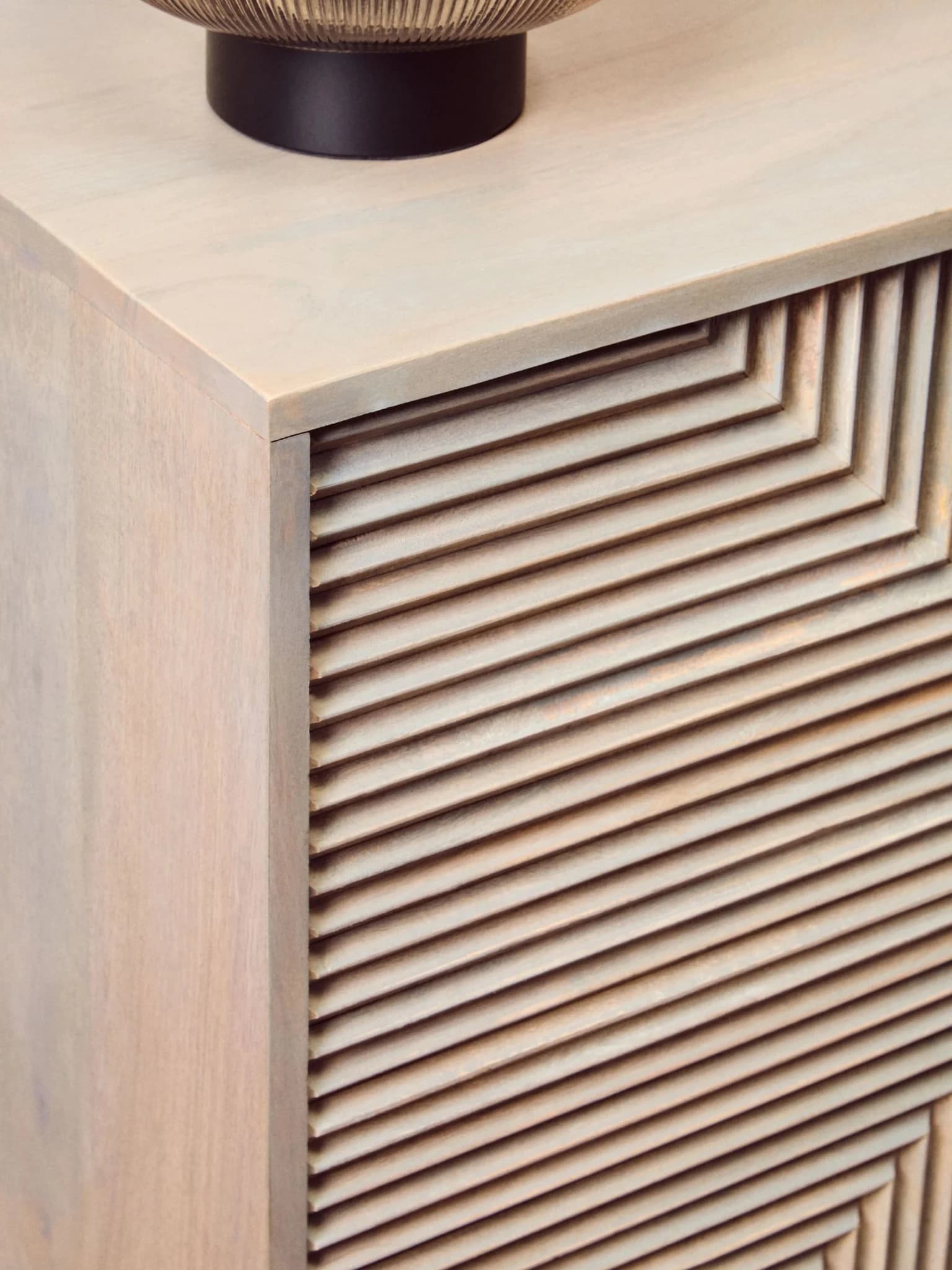 Satna Two Door Greywash Carved Mango Wood Sideboard - Bookcases & shelving, photo 3 of 8