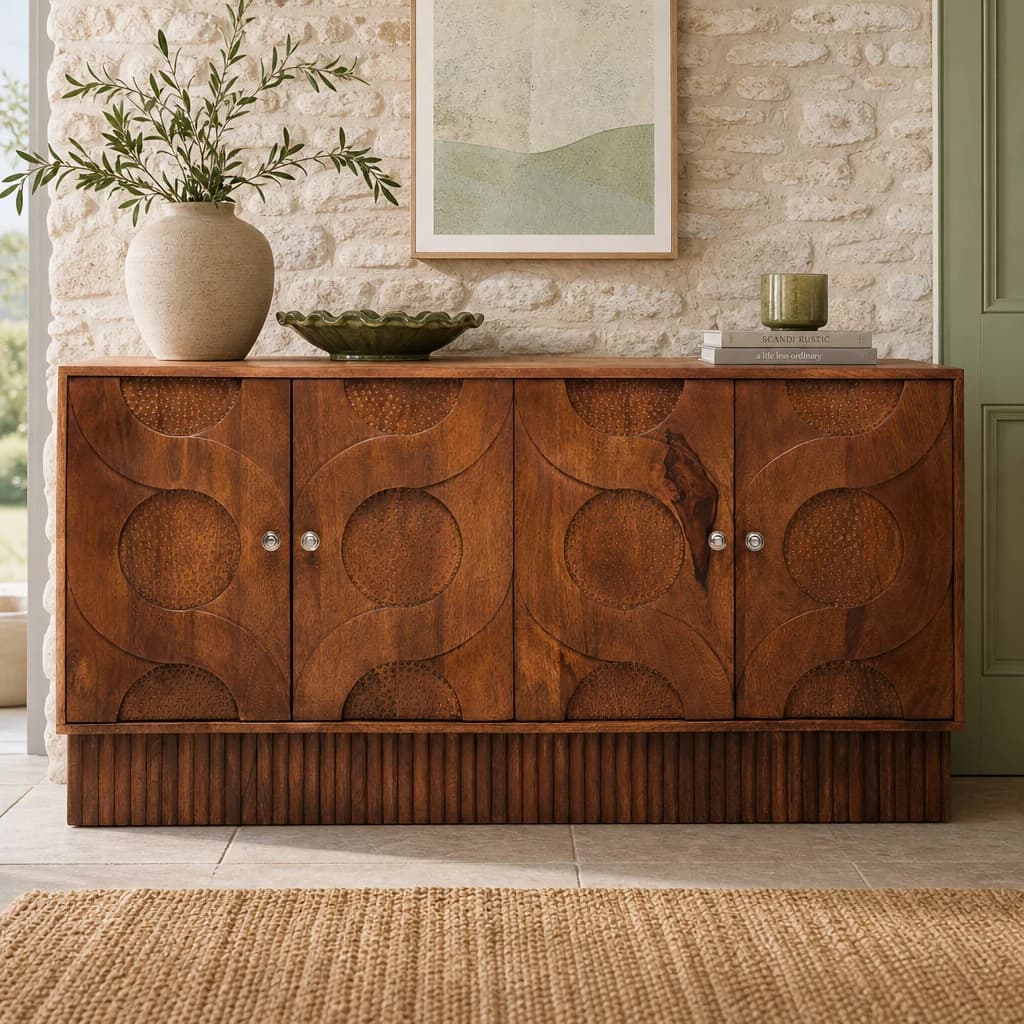 Siva Four Door Mango Wood Hammered Sideboard - Bookcases & shelving, photo 1 of 8