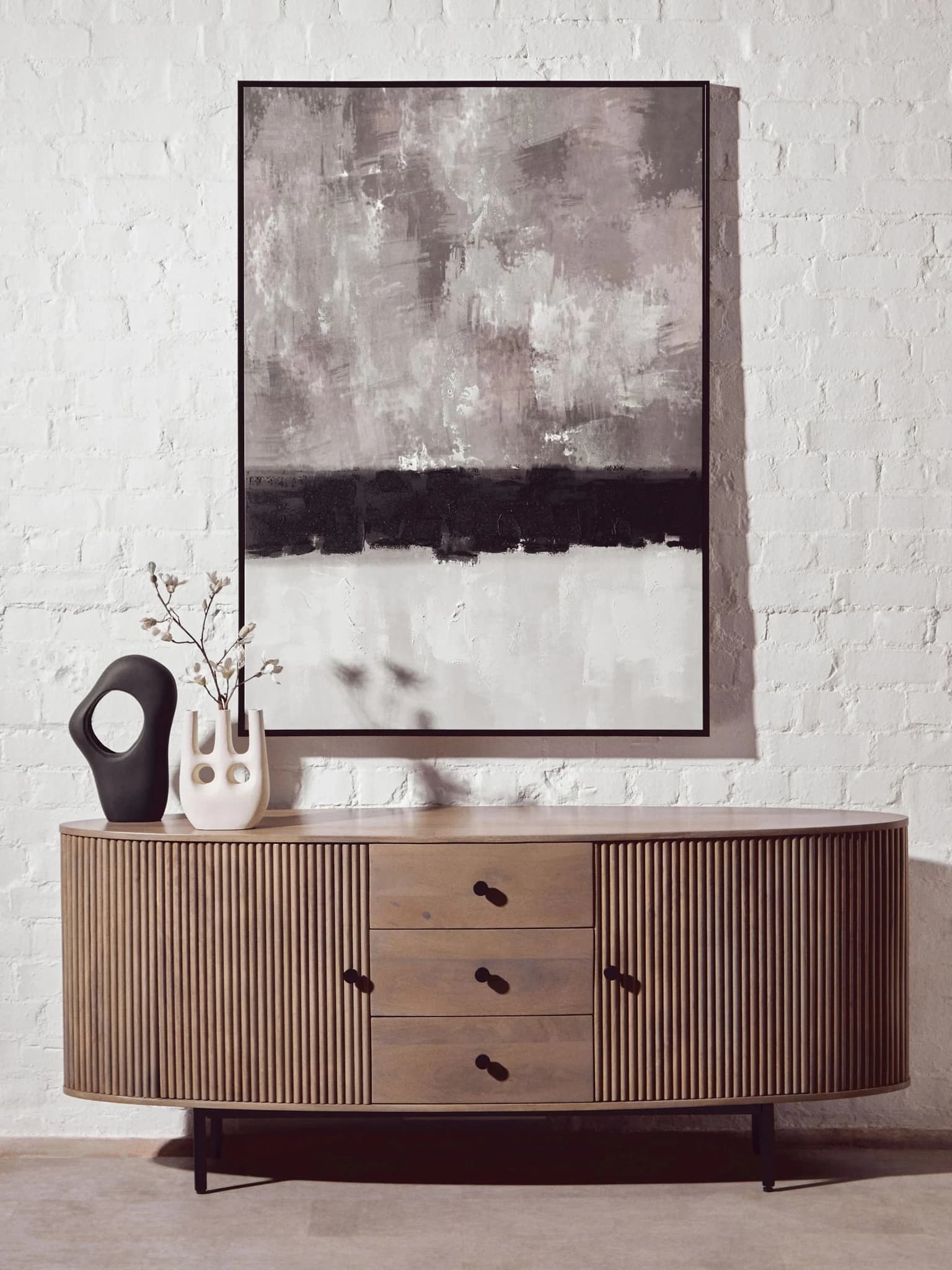 Torello Two Door Three Drawer Grey Mango Wood Sideboard - Bookcases & shelving, photo 8 of 8