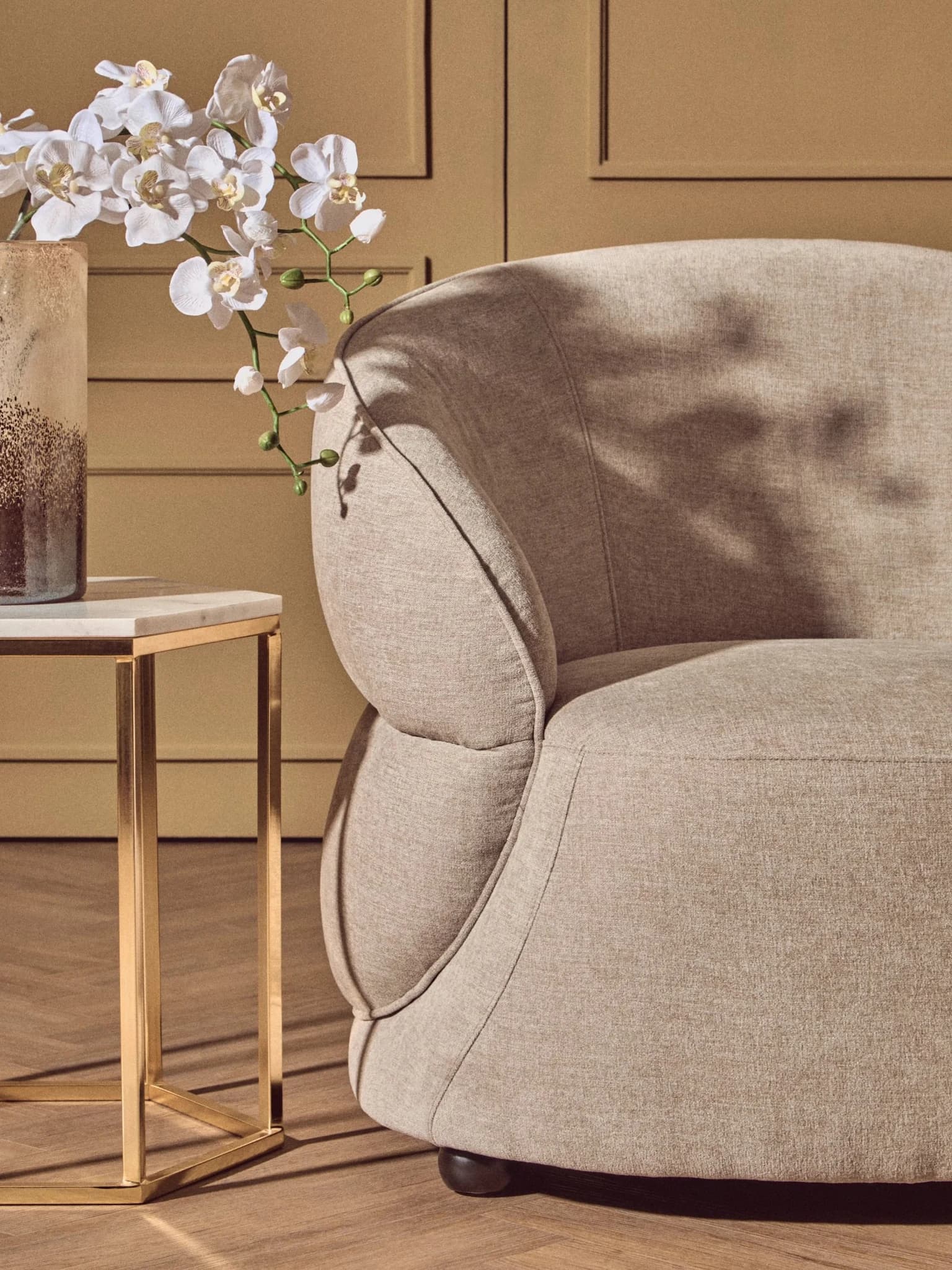 Daphne Taupe Chenille Effect Curved Chair - Seating, photo 3 of 8