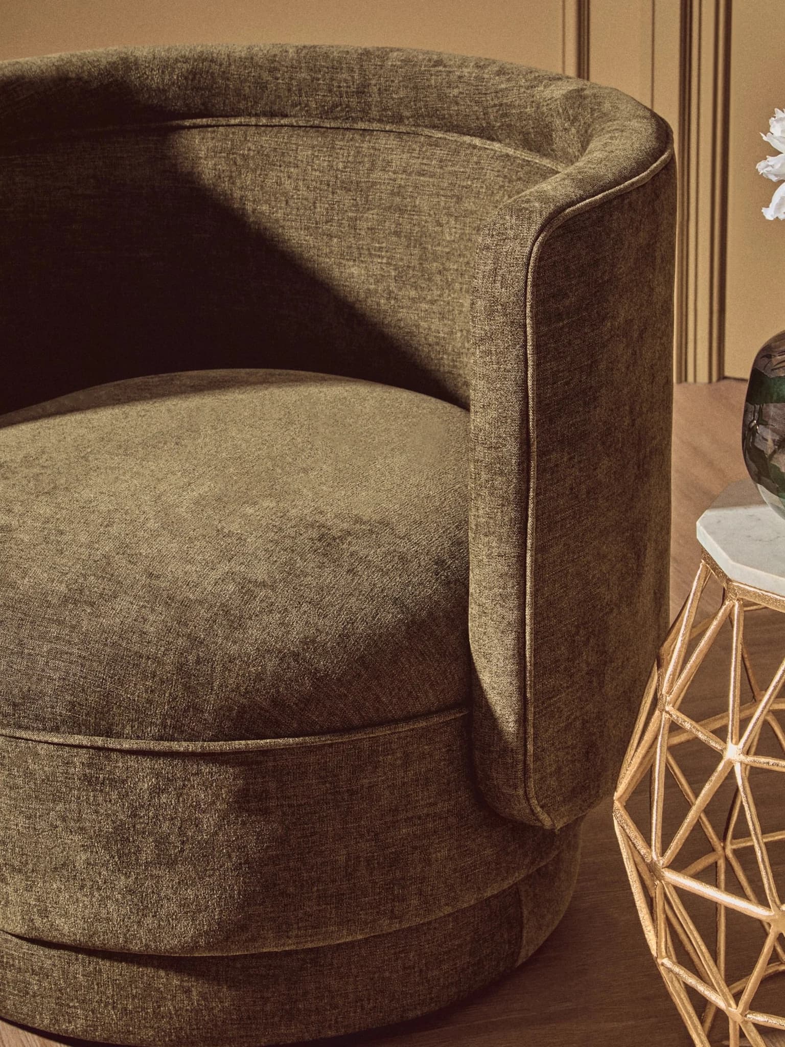 Drake Forest Green Chenille Effect Curved Chair - Seating, photo 2 of 8