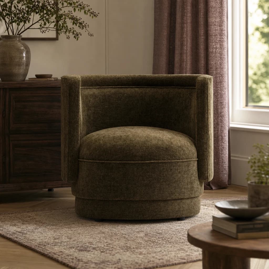 Drake Forest Green Chenille Effect Curved Chair - Seating, photo 1 of 8