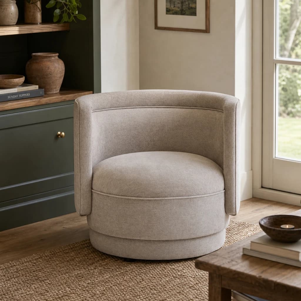 Drake Taupe Chenille Effect Curved Chair - Seating, photo 1 of 8