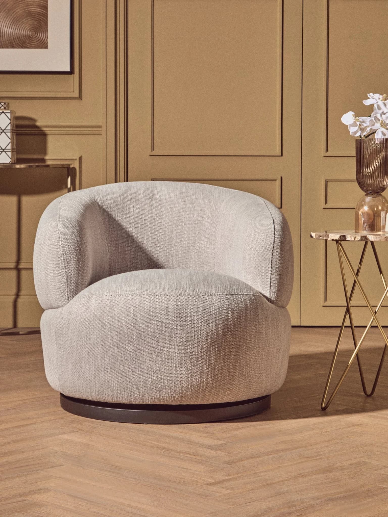Bordo Textured Grey Curved Swivel Chair - Seating, photo 6 of 8
