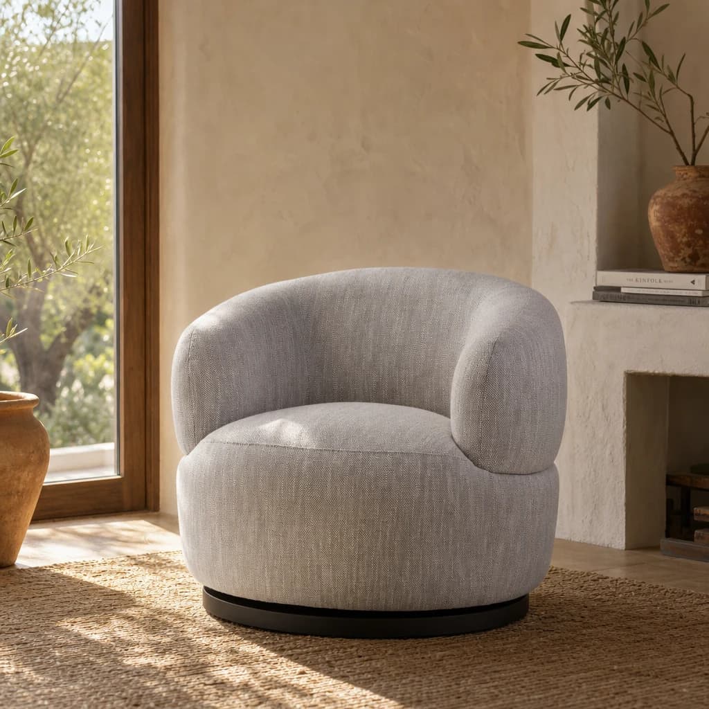 Bordo Textured Grey Curved Swivel Chair - Seating, photo 1 of 8