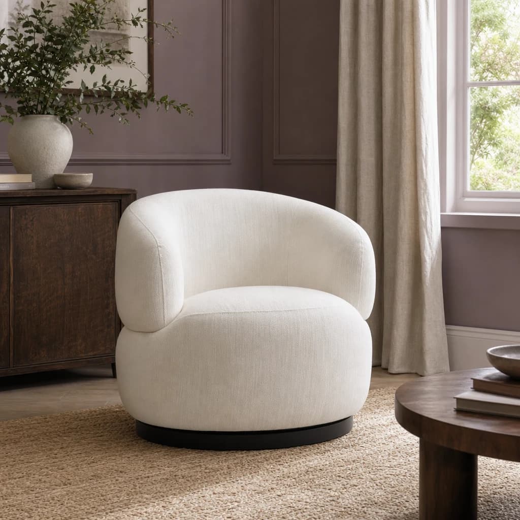 Bordo Textured Cream Curved Swivel Chair - Seating, photo 1 of 8