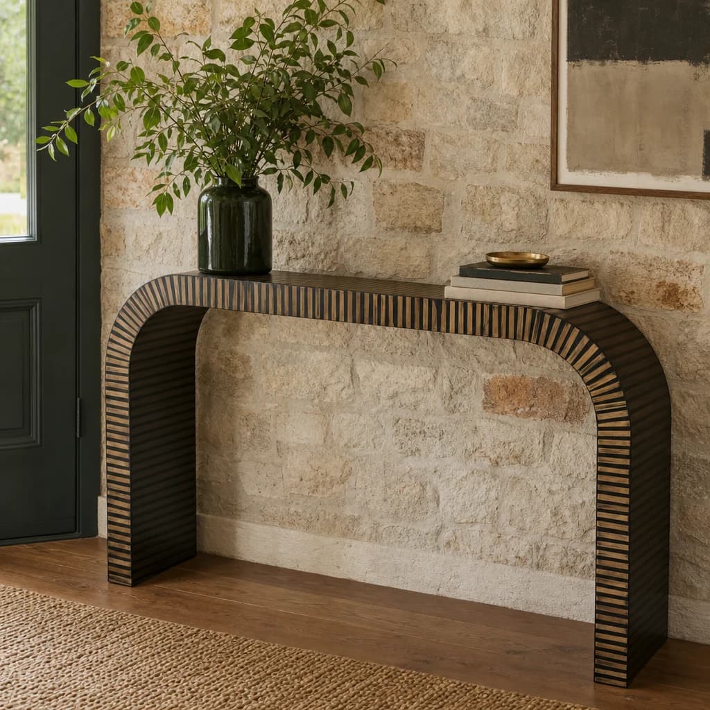 Bambusa Black Bamboo Inlay Curved Console Table - Tables, photo 1 of 8