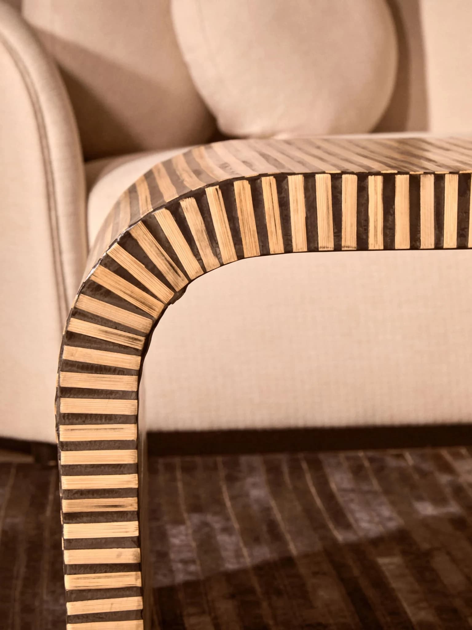 Bambusa Black Bamboo Inlay Curved Coffee Table - Tables, photo 2 of 8