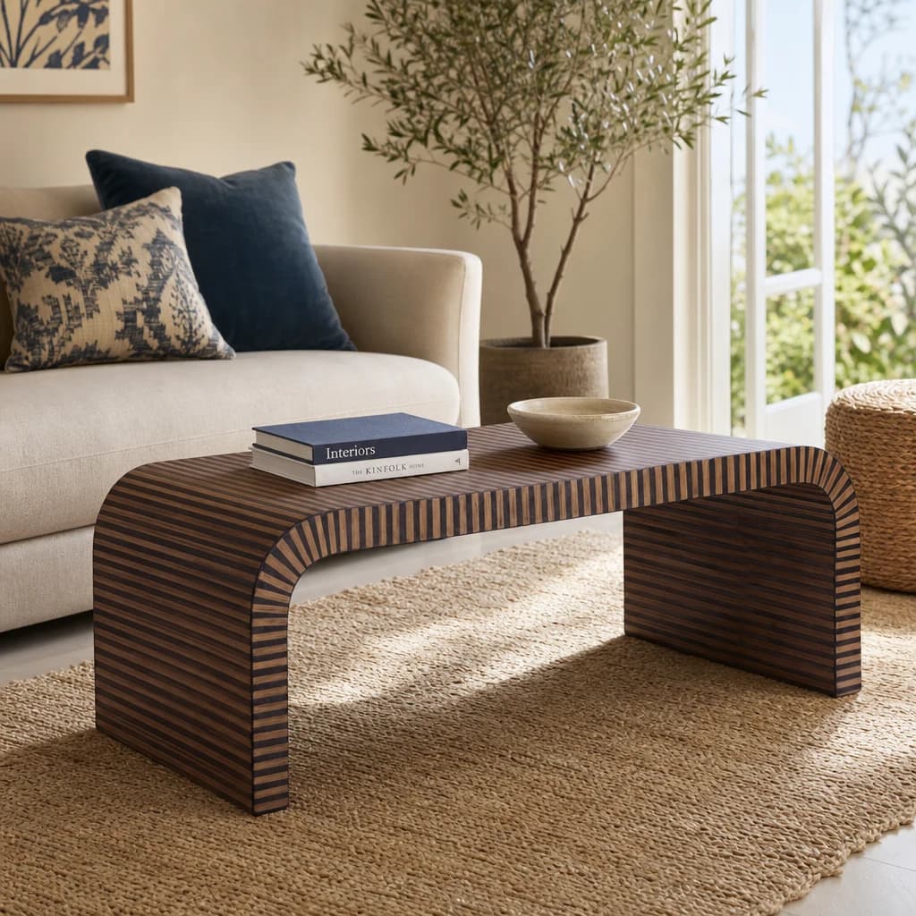 Bambusa Black Bamboo Inlay Curved Coffee Table - Tables, photo 1 of 8