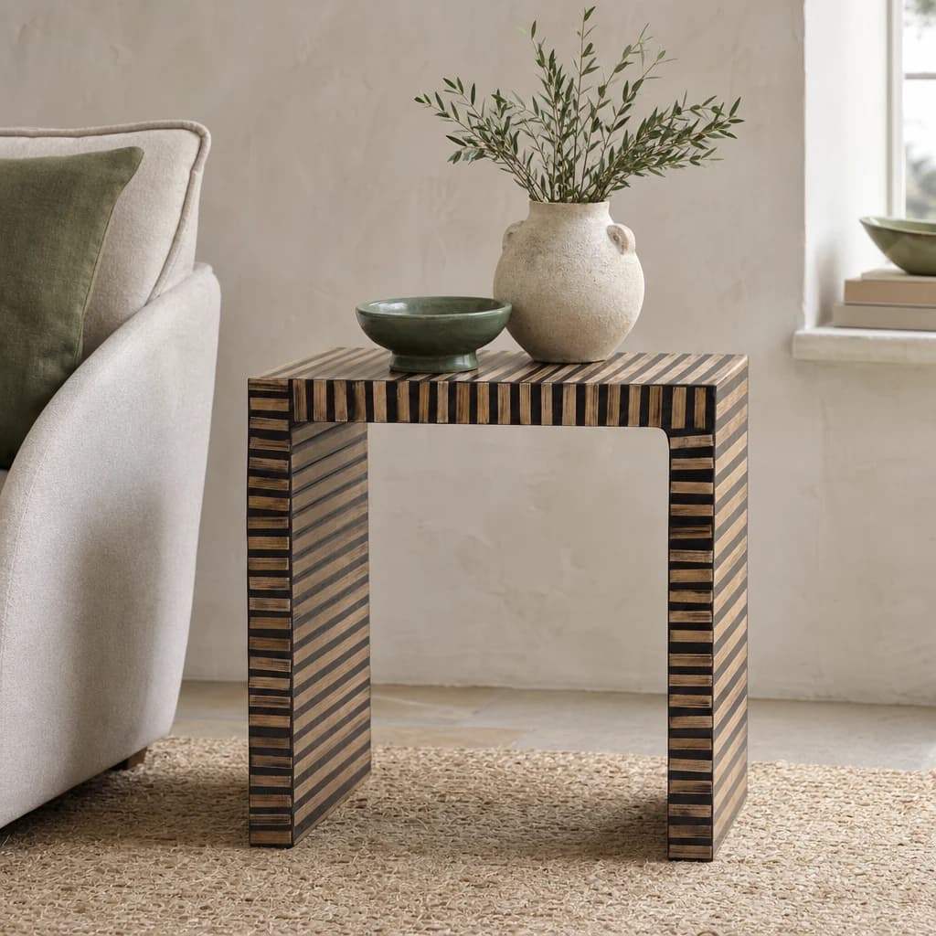 Bambusa Black Bamboo Inlay Side Table - Tables, photo 1 of 8