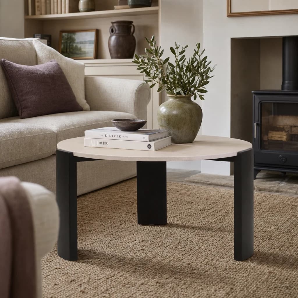Palermo Cream Marble and Black Acacia Wood Large Coffee Table - Tables, photo 1 of 8