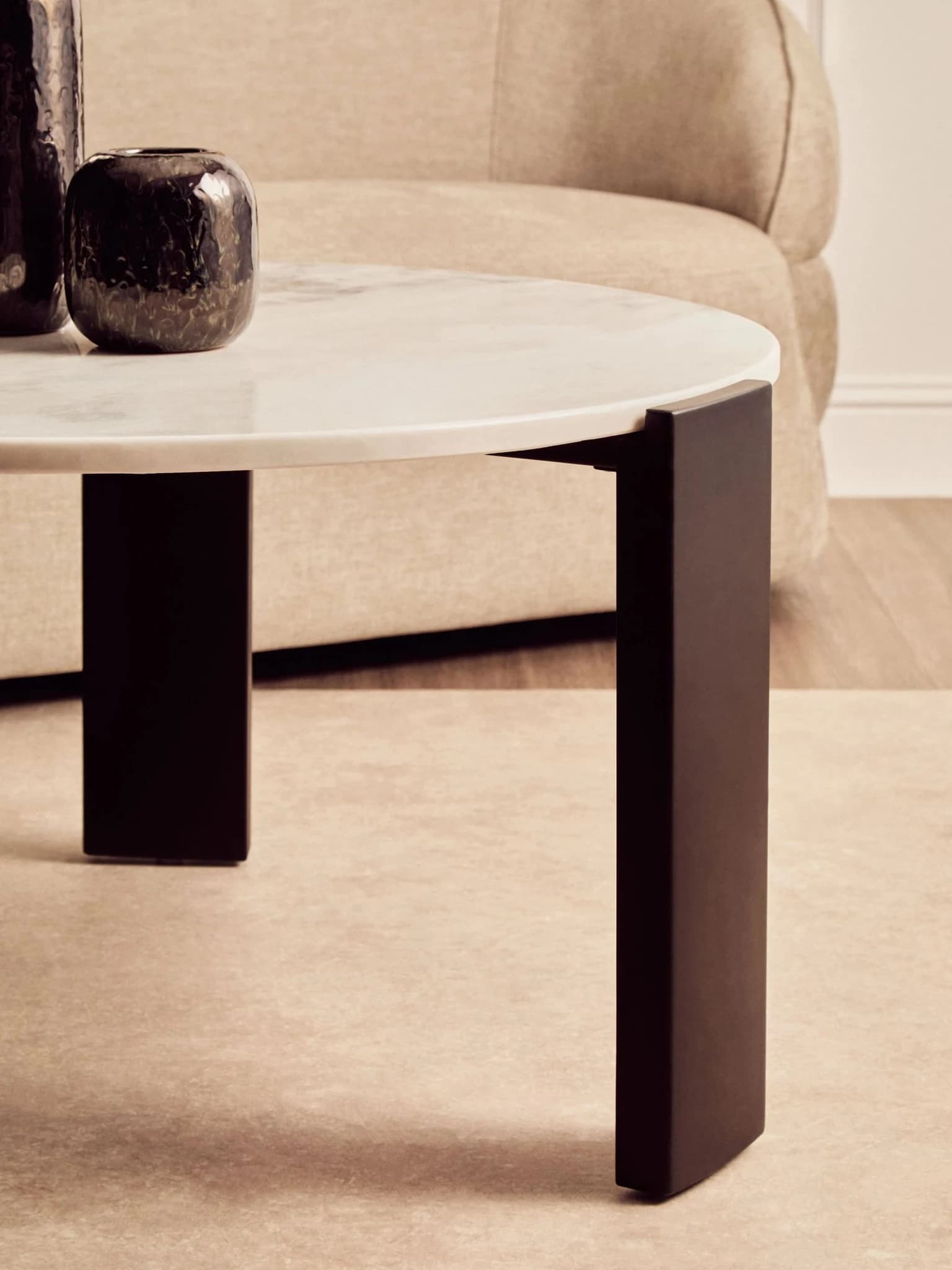 Palermo White Marble and Black Acacia Wood Large Coffee Table - Tables, photo 5 of 8