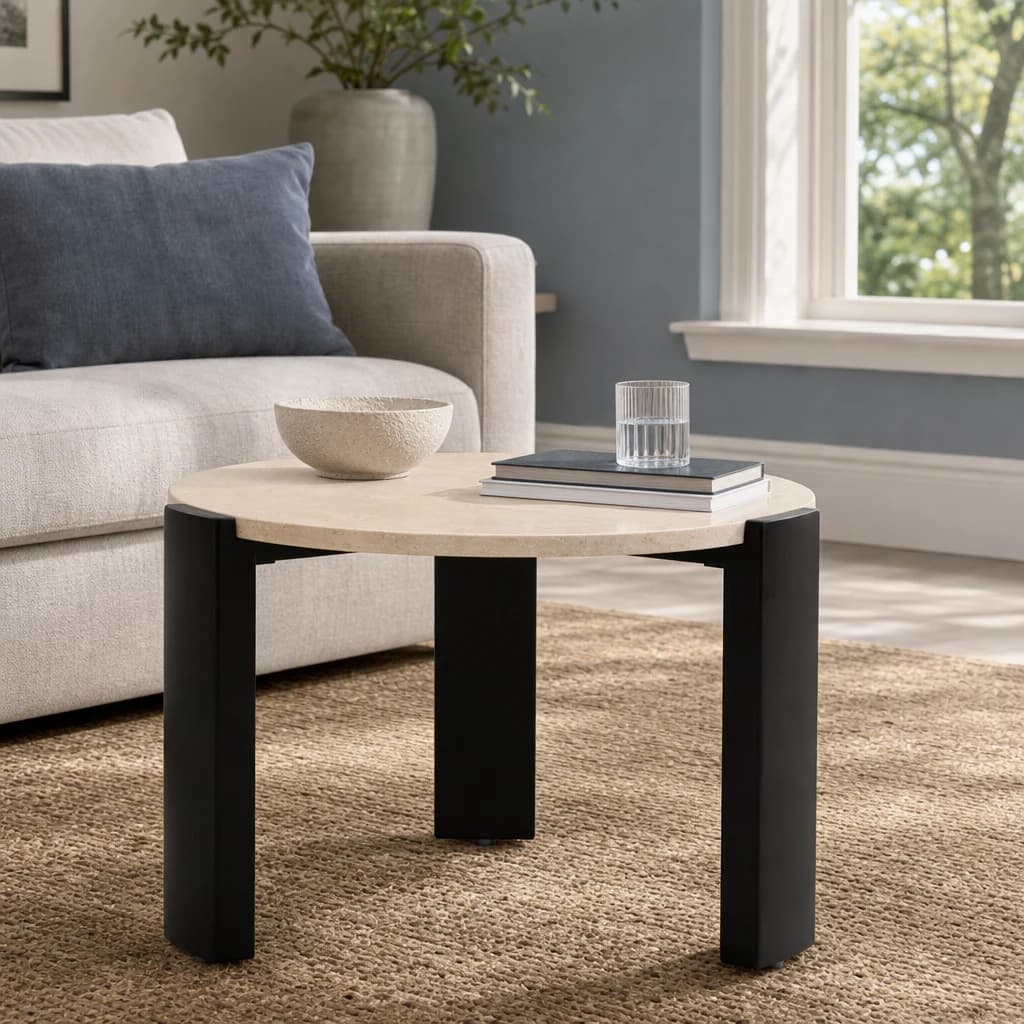 Palermo Cream Marble and Black Acacia Wood Small Coffee Table - Tables, photo 1 of 8