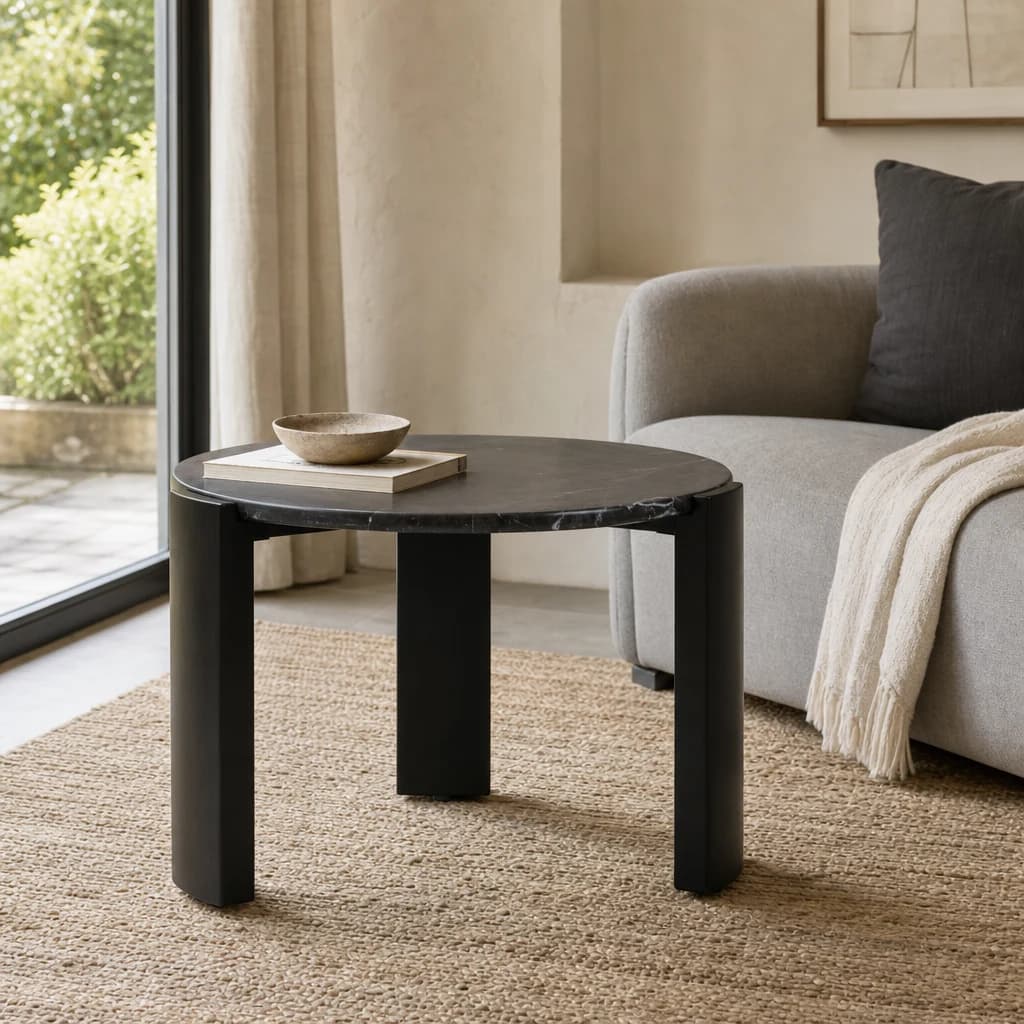 Palermo Black Marble and Acacia Wood Small Coffee Table - Tables, photo 1 of 8