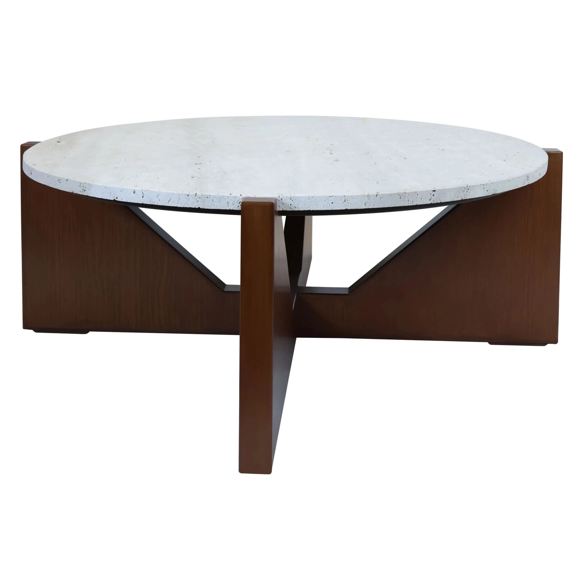 Winton Travertine Top Coffee Table With Acacia Wood Frame - Tables, photo 8 of 8