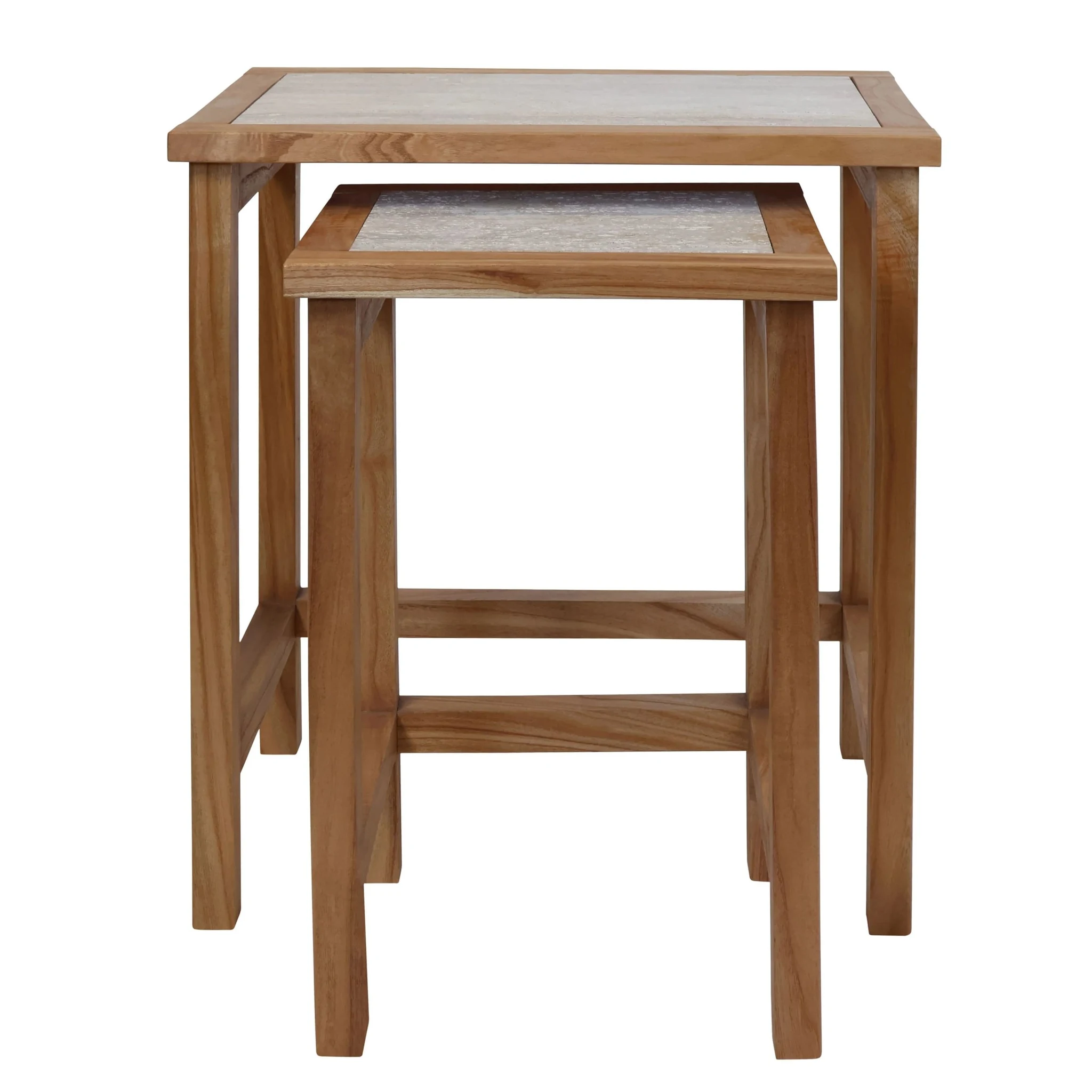 Womad Large Set Of 2 Wooden Side Tables With Travertine Tops - Tables, photo 8 of 8