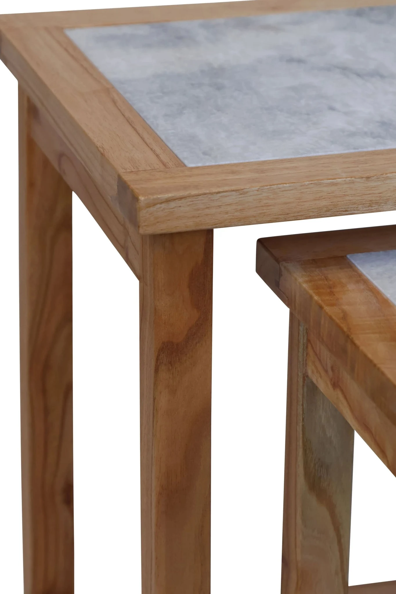 Womad Large Set Of 2 Wooden Side Tables With White Marble Tops - Tables, photo 8 of 8