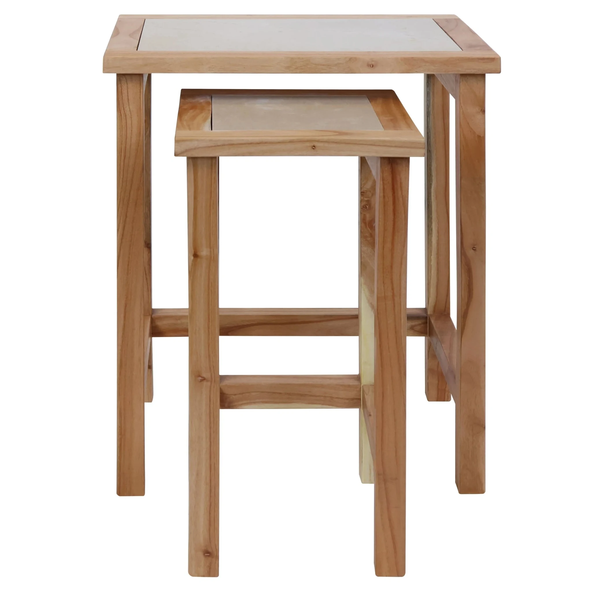 Womad Small Set Of 2 Wooden Side Tables With Cream Marble Tops - Tables, photo 7 of 8