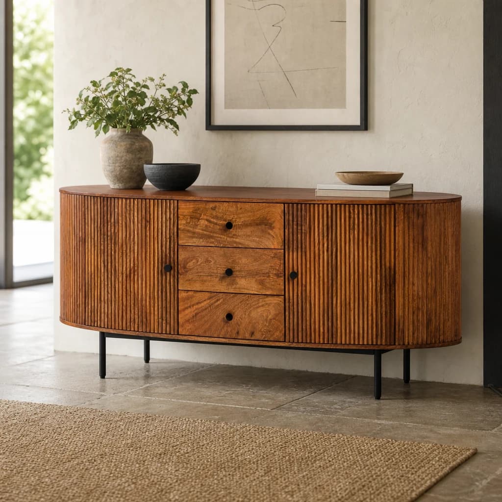 Torello Two Door Three Drawer Mango Wood Oval Sideboard - Bookcases & shelving, photo 1 of 8