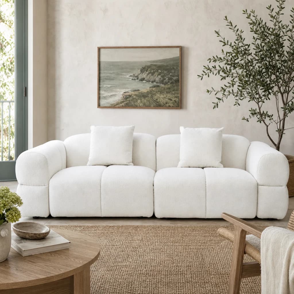 Anglet Cream Textured Fabric Large 3 Seater Sofa - Seating, photo 1 of 8