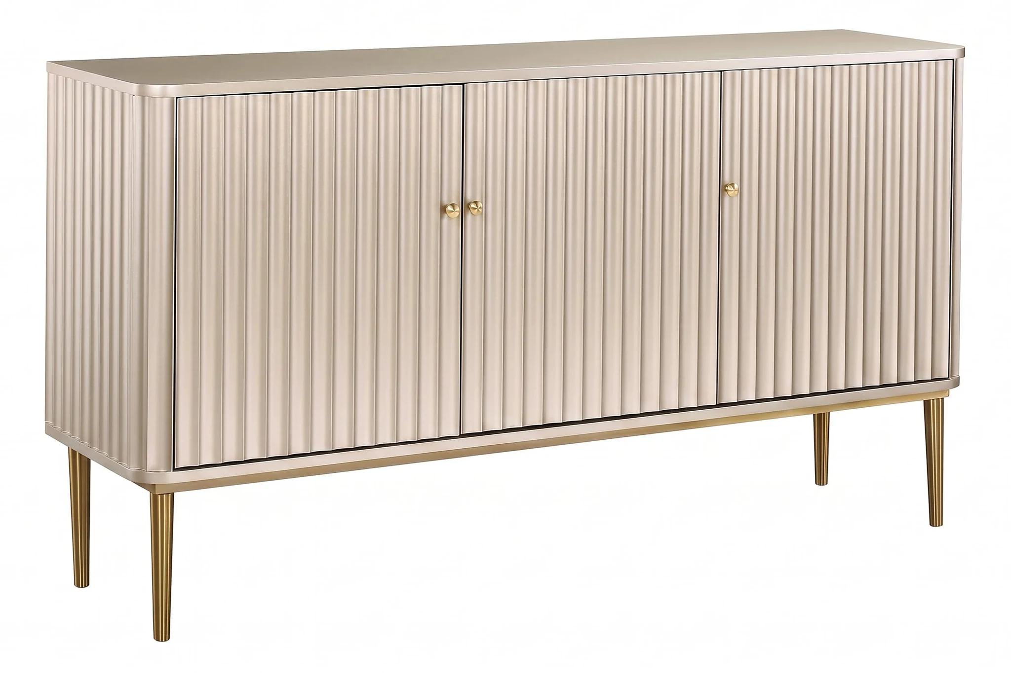 Dusino Champagne Gold Finish Three Door Flute Detail Sideboard - Bookcases & shelving, photo 4 of 5