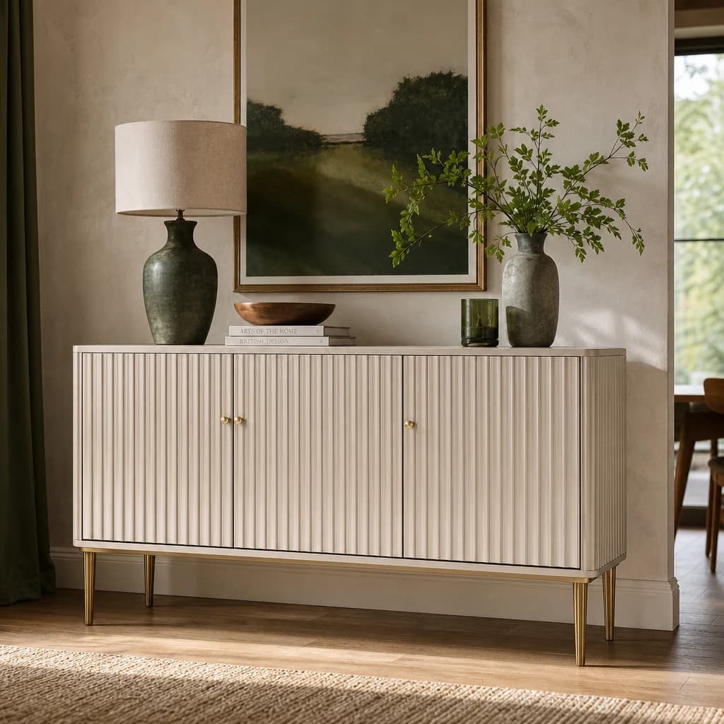 Dusino Champagne Gold Finish Three Door Flute Detail Sideboard - Bookcases & shelving, photo 1 of 5