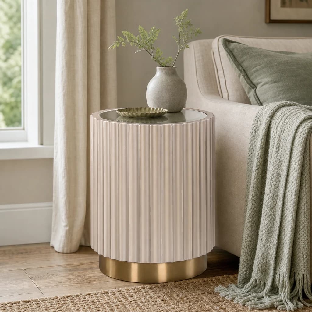 Dusino Champagne Gold Finish Flute Detail Side Table with Mirror Top - Tables, photo 1 of 3