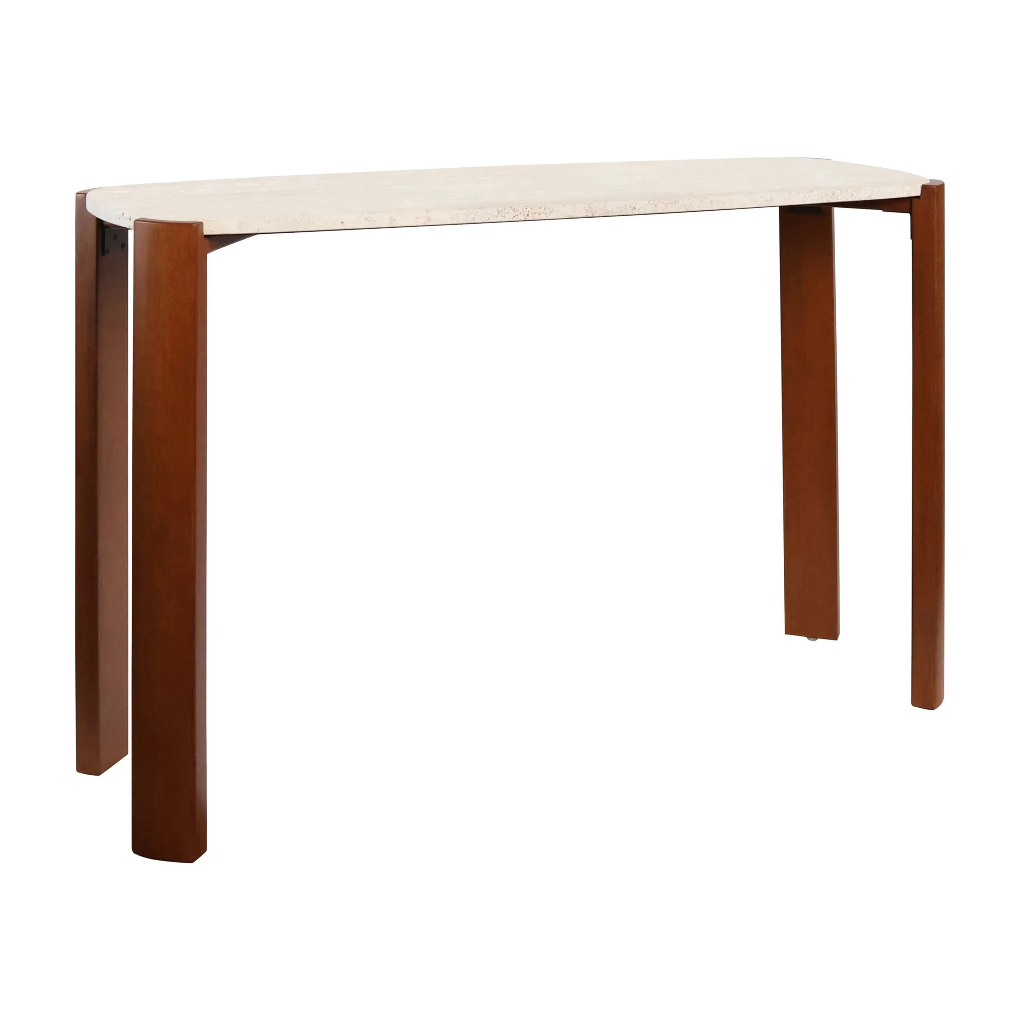 Palermo Travertine Top and Brown Acacia Wood Console Table - Tables, photo 3 of 7