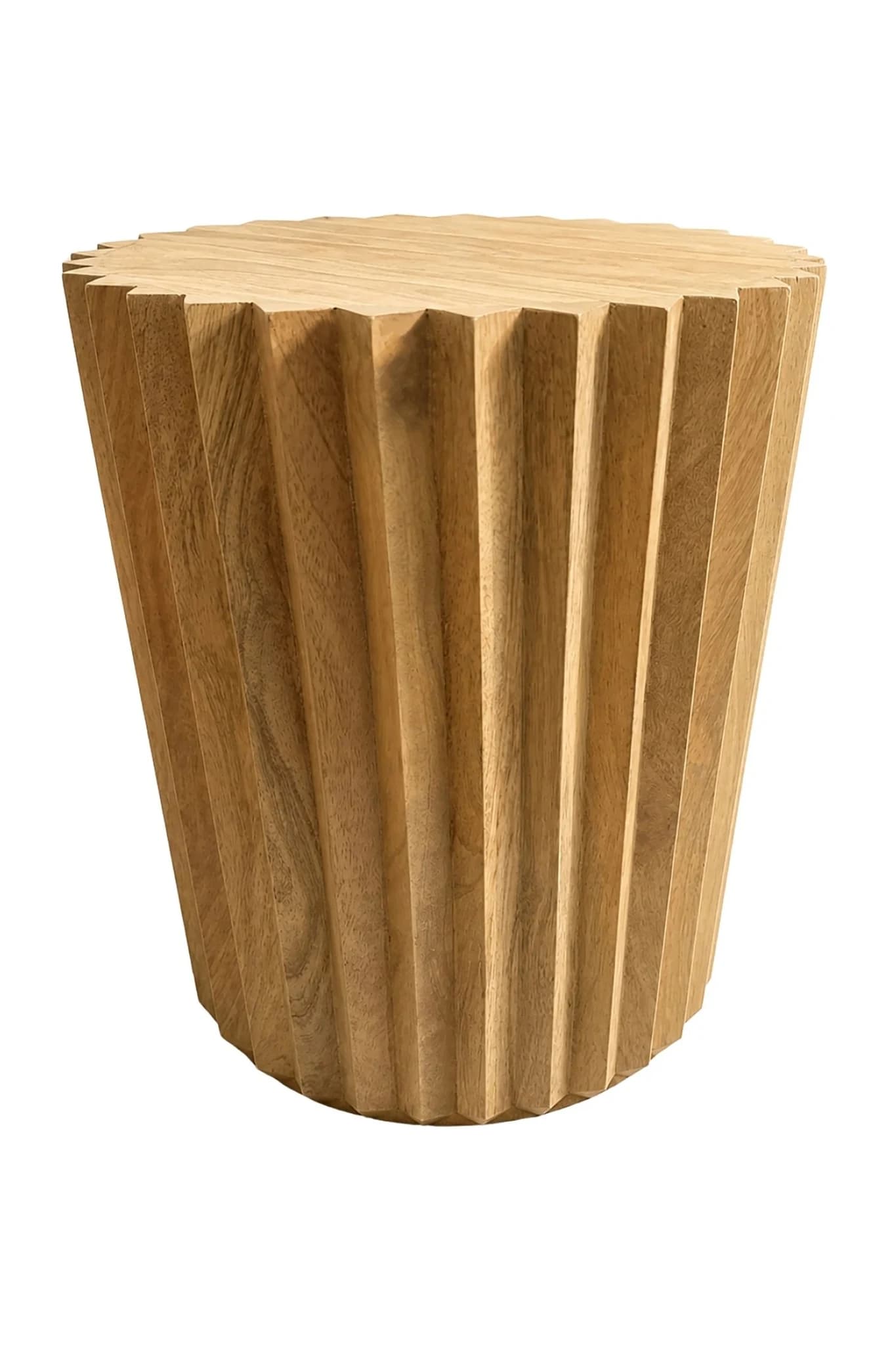 Barto Round Mango Wood Carved Ridged Side Table and Stool - Seating, photo 8 of 8