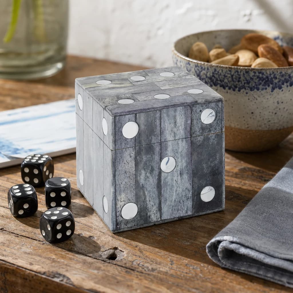 Churchill Games Grey Bone Dice Box with 5 Black Dice - Decorative, photo 1 of 8