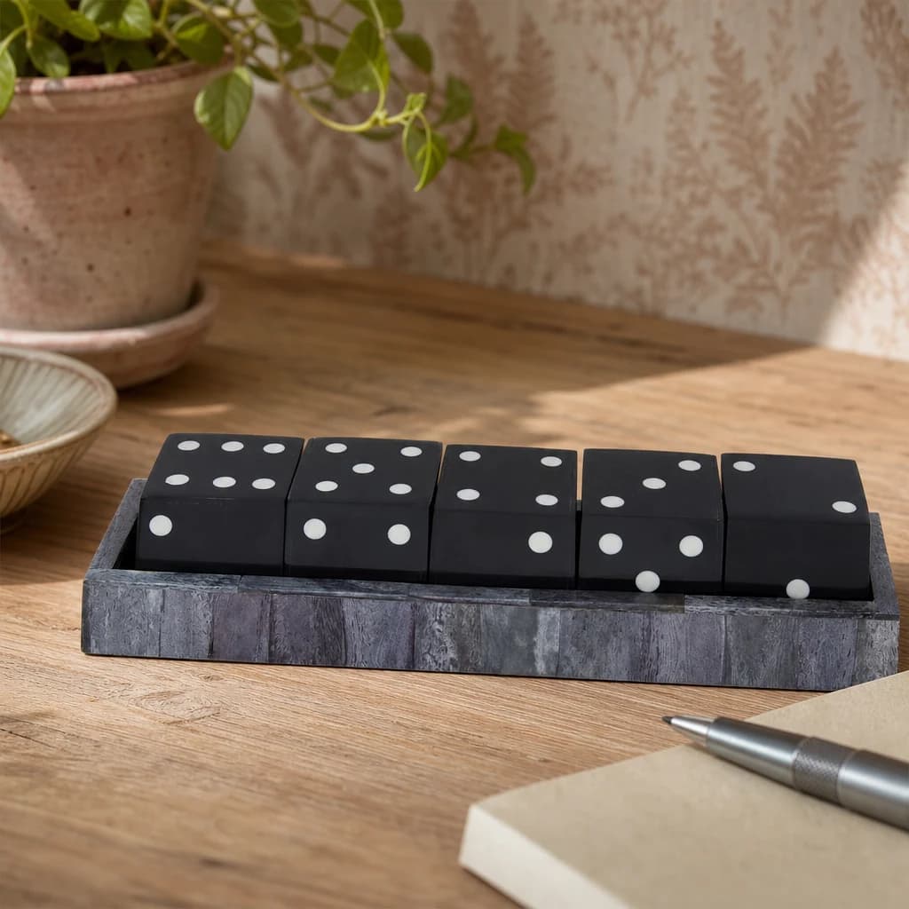 Churchill Games Grey Bone Dice Set with Black Dice - Decorative, photo 1 of 7