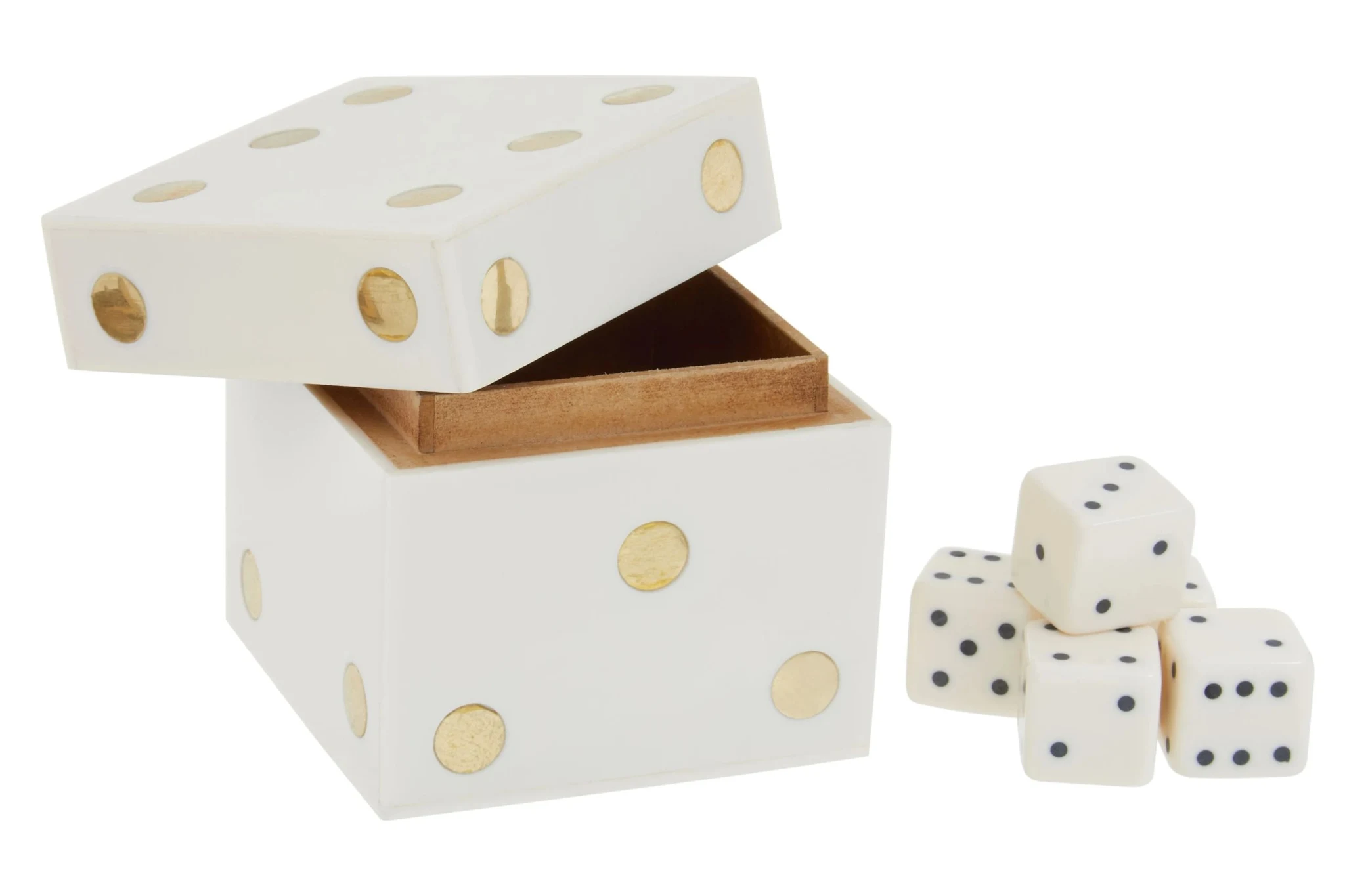 Churchill Games White and Gold Dice Box with Five White Dice - Decorative, photo 3 of 5