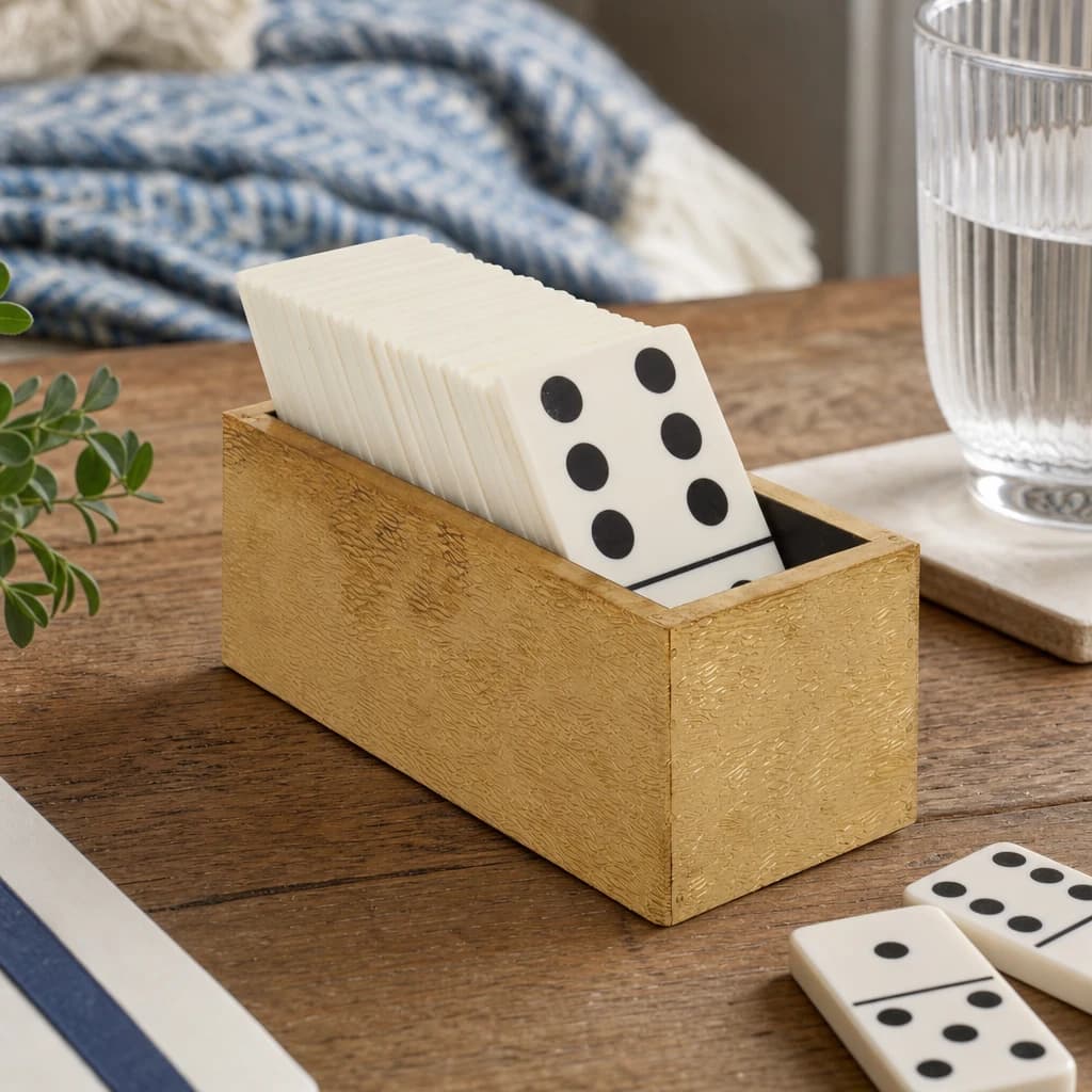 Churchill Games White and Gold Domino Set with White Dominoes - Decorative, photo 1 of 6