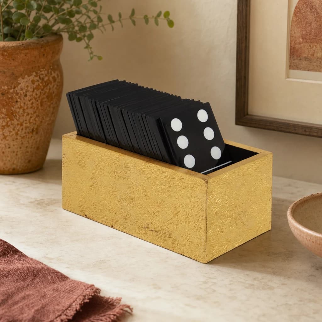 Churchill Games Gold Domino Set with Black Dominoes - Decorative, photo 1 of 6