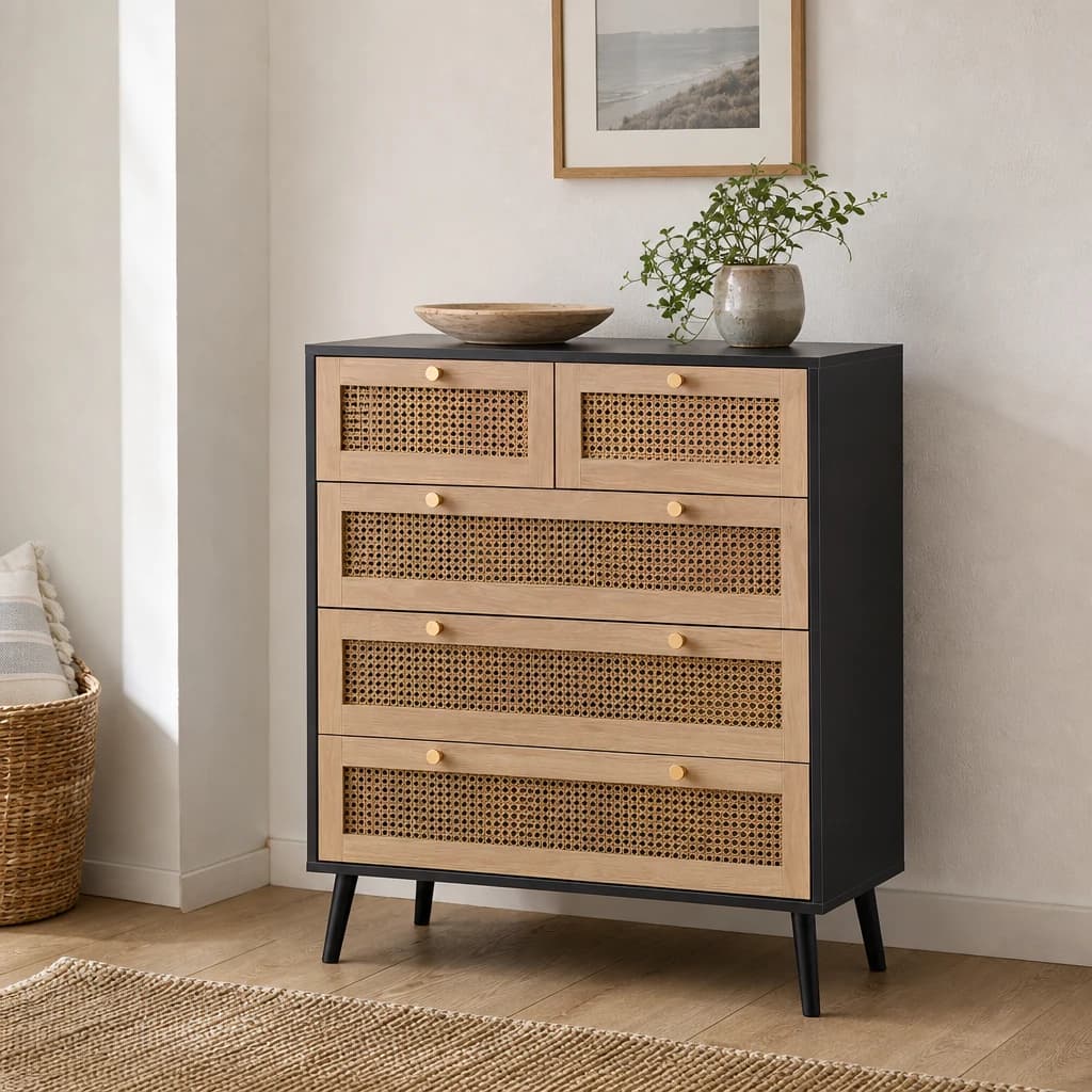 Croxley 5 Drawer Rattan Chest - Chests of drawers, photo 1 of 10
