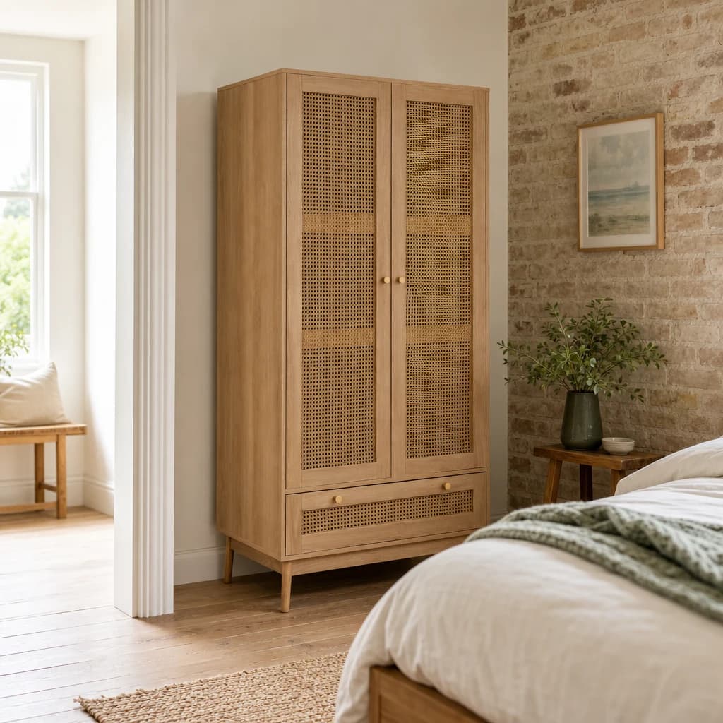 Croxley 2 Door 1 Drawer Rattan Wardrobe