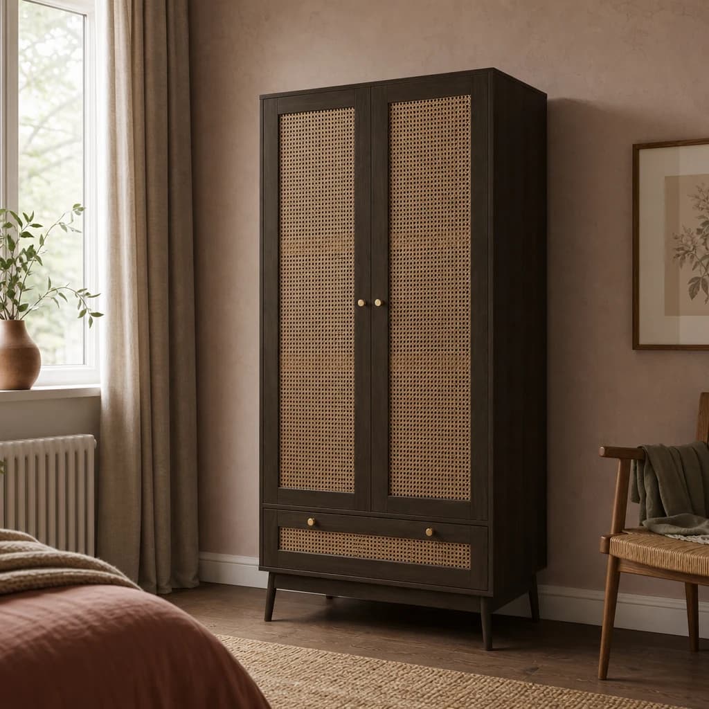 Croxley 2 Door 1 Drawer Rattan Wardrobe
