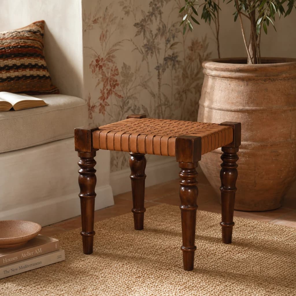 Woven Leather Footstool