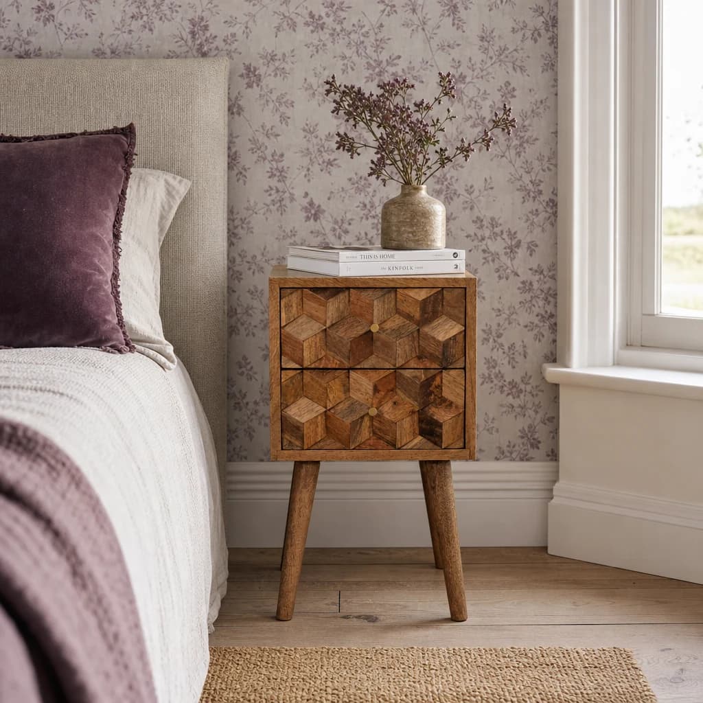 Mini Cube Carved 2 Drawer Bedside - Bedside tables, photo 1 of 10