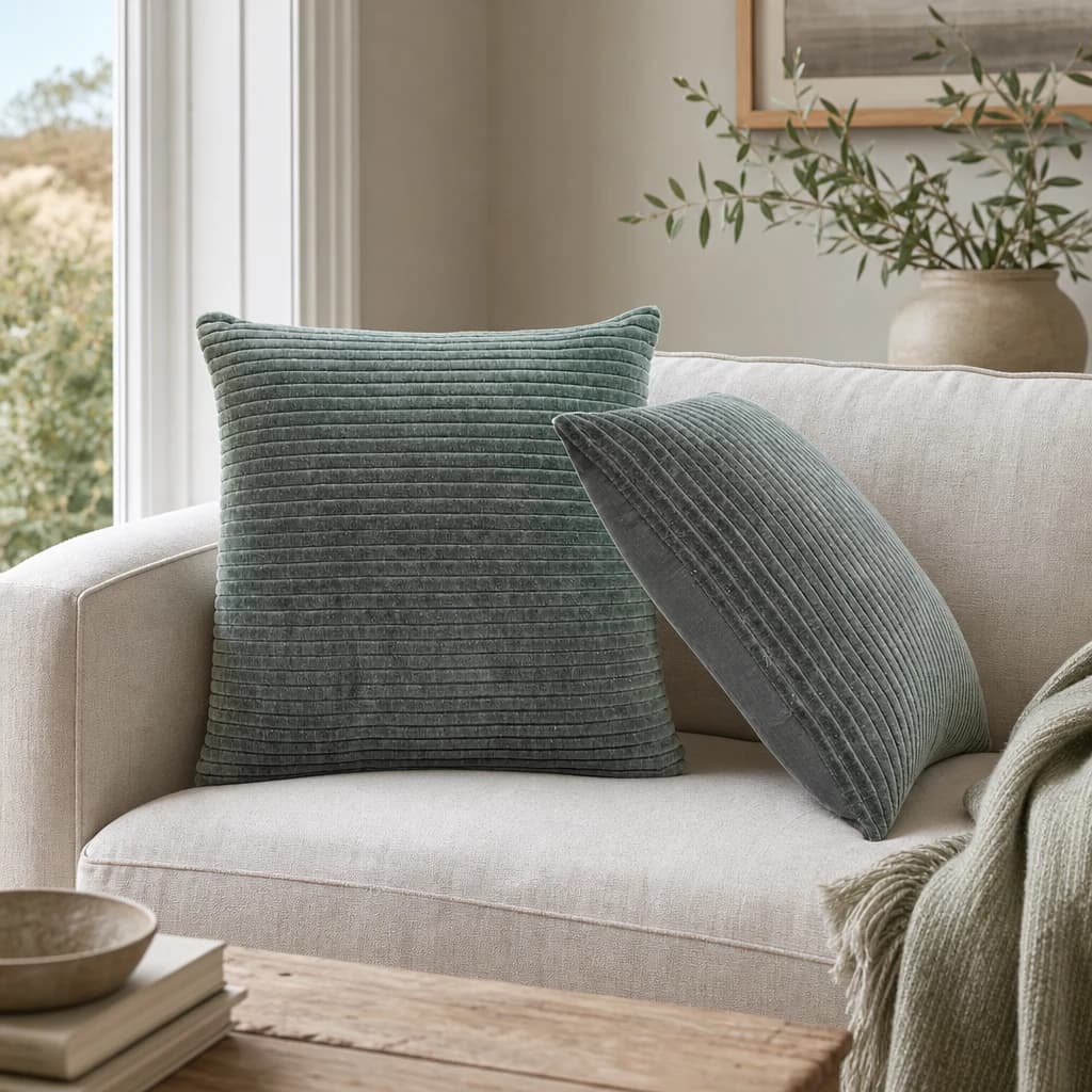 Ribbed Green Cushion Set of 2 - Cushions & throws, photo 1 of 7