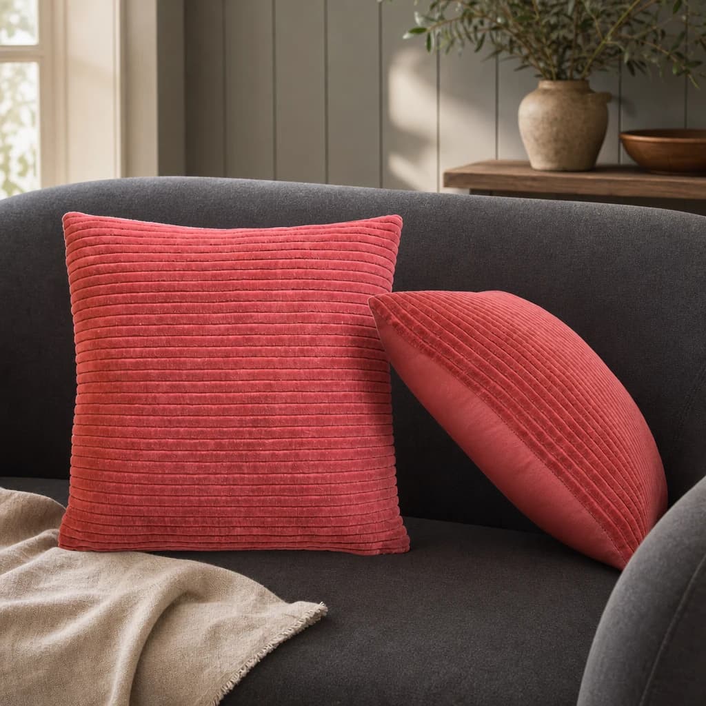 Ribbed Red Cushion Set of 2 - Cushions & throws, photo 1 of 7