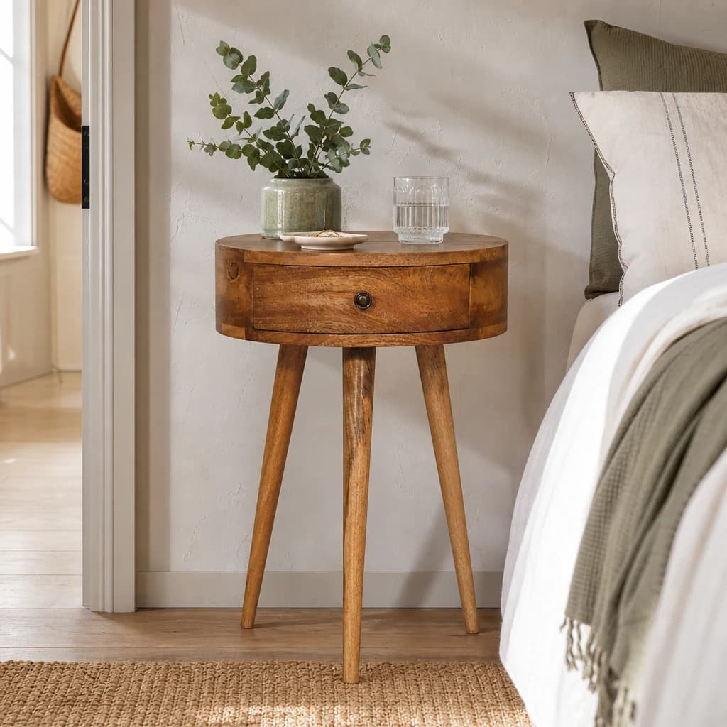 Mini Oak-ish Circular Shape Bedside - Bedside tables, photo 1 of 8