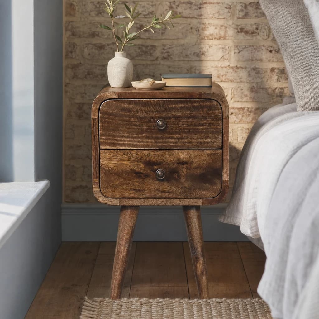 Mini Curved Grey Washed Bedside - Bedside tables, photo 1 of 9
