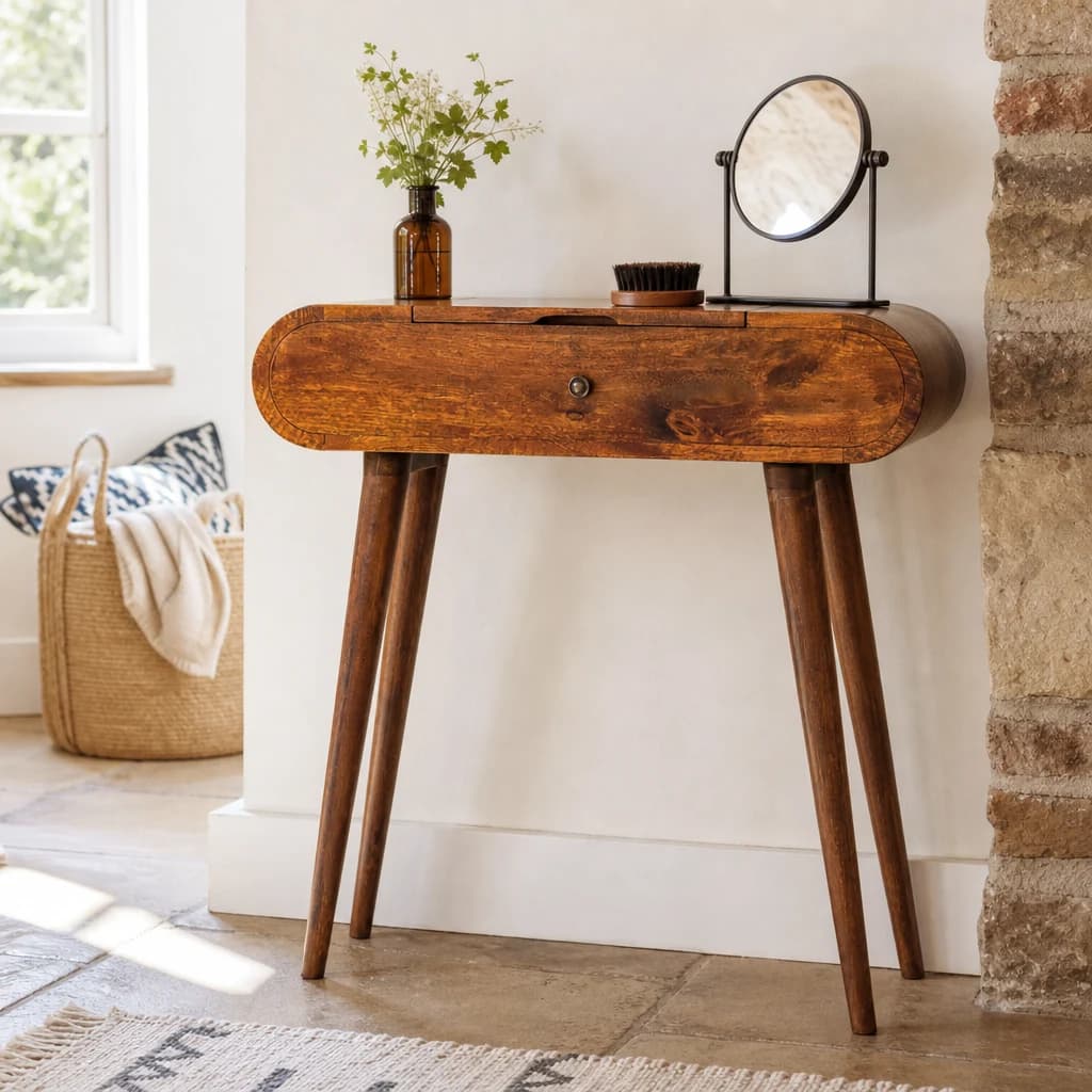Mini Round Chestnut Fold Vanity - Tables, photo 1 of 10