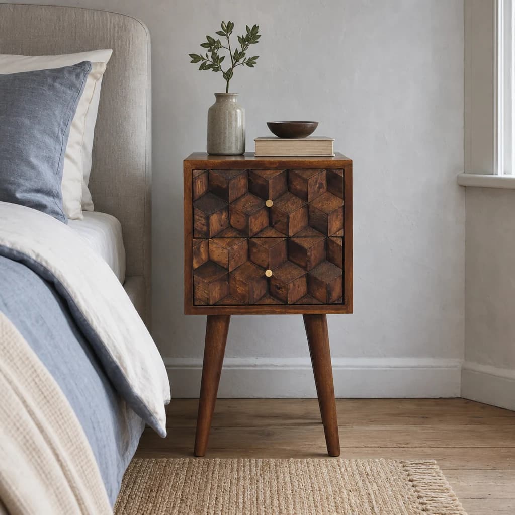 Mini Chestnut Cube 2 Drawer Bedside - Bedside tables, photo 1 of 9