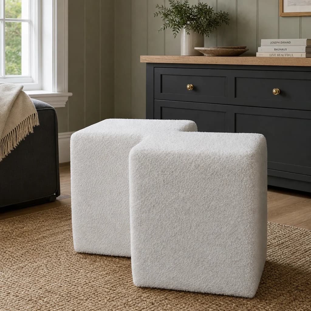 White Boucle Twin Footstool