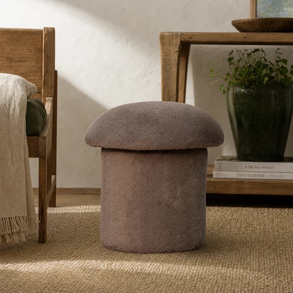 Mocha Faux Fur Mushroom Footstool